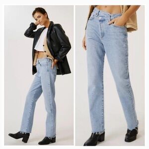 Agolde Criss Cross Straight Denim Jeans Size 28 EUC light wash blue raw hem